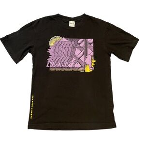 Zara DNWR Graphic Cotton Tee Black Purple Yellow Men's S Streetwear Short Sleeve